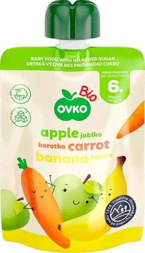 Jablkovo-mrkvovo-banánové pyré po 6 mesiacoch veku BIO 90 g