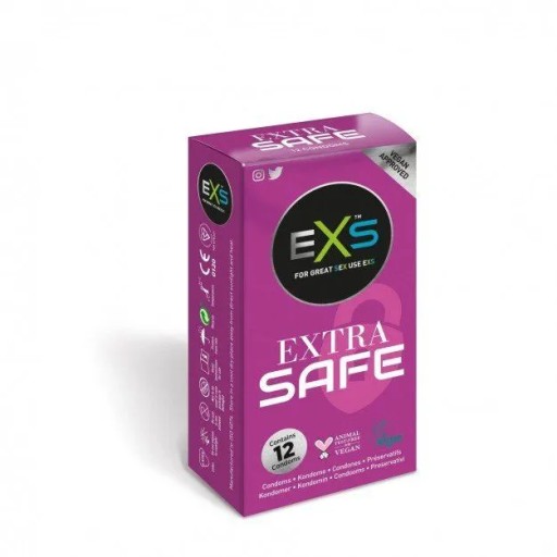 EXS EXTRA SAFE zahustené kondómy, extra zvlhčené, sada 12 ks.