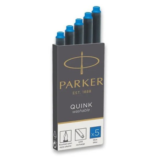 Náplne do pera Parker, dlhé modré, umývateľné, 5 ks