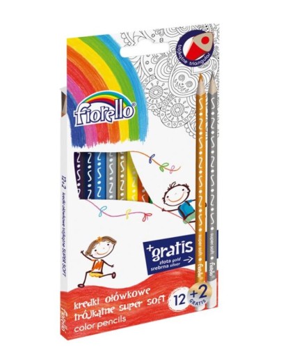 Pastelky FIORELLO, trojuholníkové, 14 farieb, zlatá a strieborná