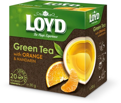 Ochutený zelený čaj v pyramídach Loyd pomaranč/mandarínka 20 ks x2