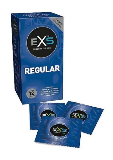 EXS REGULAR klasické kondómy, nasadené, zvlhčené, sada 12 ks.