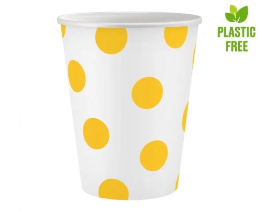 papierové poháre biele, žlté bodky, certifikát FSC, 250 ml, 6 ks
