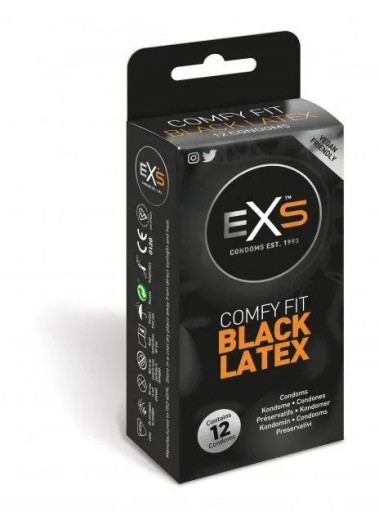 EXS BLACK LATEX klasické a vlhčené BLACK kondómy, sada 12 ks.