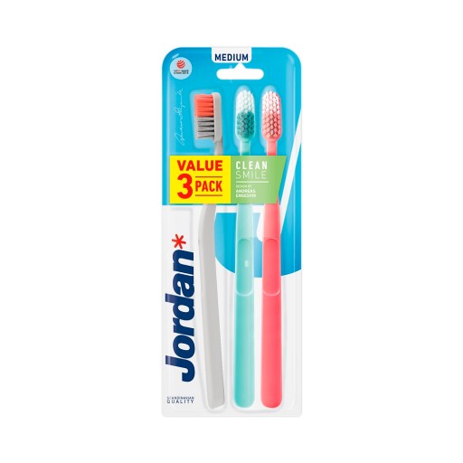 Zubná kefka JORDAN Clean Smile MEDIUM so strednou tvrdosťou štetín, 3bal