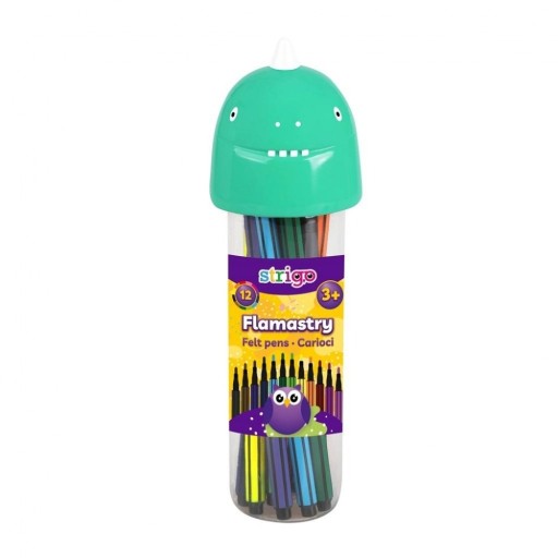 STRIGO ŠKOLSKÉ VÝLETY, JEMNÉ PERÁ, ÚPRAVY, 12 farieb, DINOSAUR, Puzdro