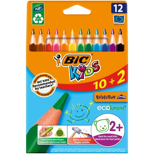 BIC TROJUHOLNÍK HRUBÁ FARBA CUŽKY PRE DETI ECO 12 FARB.