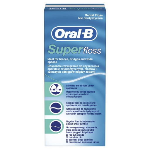 SUPERFLOSS ORAL-B ortodontická niť na strojčeky