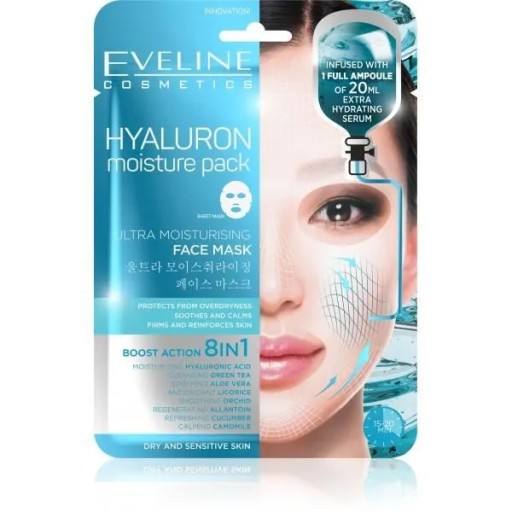 Eveline HYALURON MOISTURING listová maska 8v1