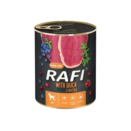 RAFI S KAČAČOU ČUČORNÍKOU A BRUSNICAMI 800G MOKRÉ KRMIVO PRE PSA V KONZE