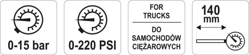 TLAKOMER YATO PRE NÁKLADNÉ VOZIDLÁ 15 BAR