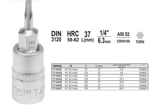 TORX LOCK KEY 1/4