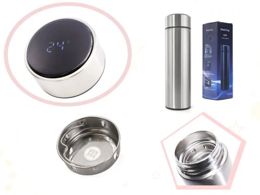 Termoska smart LED termohrnček na fľašu, 500ml, strieborná