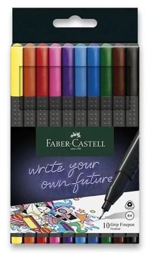 Sada jemných linerov Grip 2010 Faber-Castell v kartónovej krabici, 10 ks.