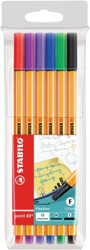 Sada jemných vložiek Stabilo Point 88, mix, 6 neónových farieb