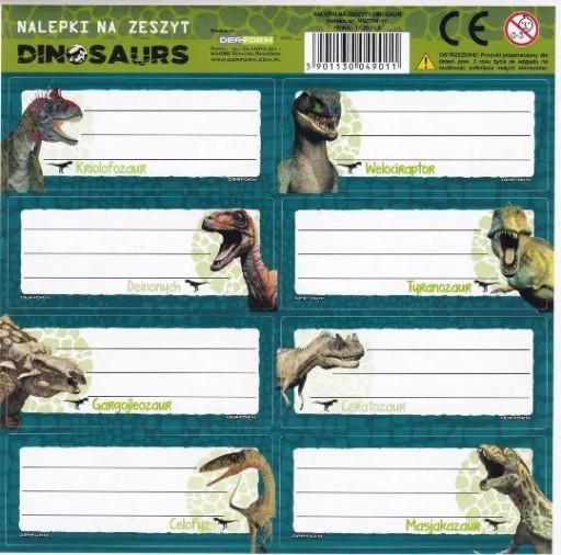 Nálepky na zošity, nálepky pre chlapcov, DINOSAURY