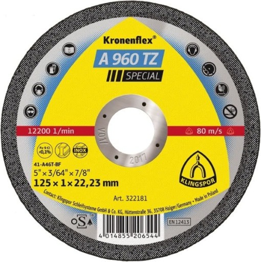 REZNÉ DISKY - INOX, ST A960TZ 125 * 1,0 * 22,2 PLN. S
