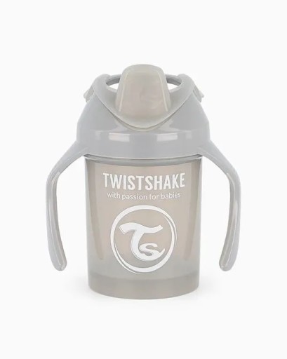 TWISTSHAKE STRIEBORNÝ hrnček S MIEŠAČOM 230 4m+ sivý