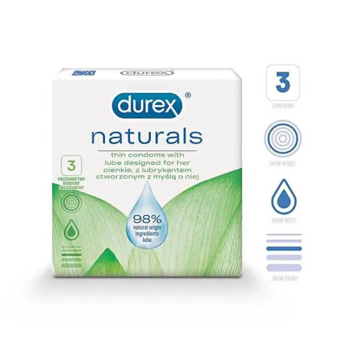 DUREX NATURALS KONDÓMY, TENKÉ, 3 KS