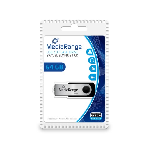MEDIARANGE PENDRIVE 64 GB USB 2.0 OTOČNÝ KOVOVÝ