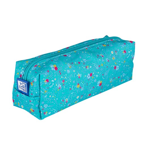 OXFORD FLORAL PENCIL BAG taška, tyrkysová s kvetmi, lúka pre dievčatko