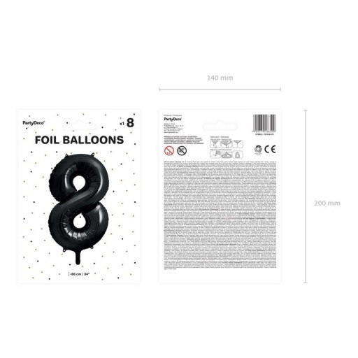 Fóliový balón 86cm číslo 8, čierny narodeninový