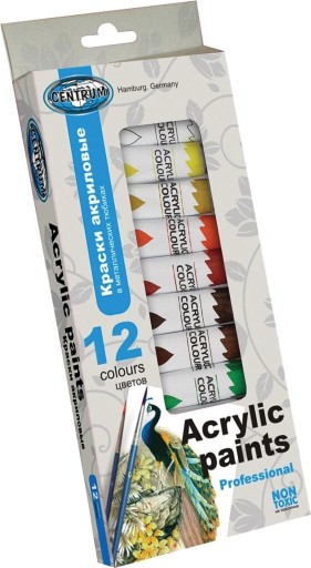 Akrylové farby Centrum, 12 farieb, 12 ml tuby