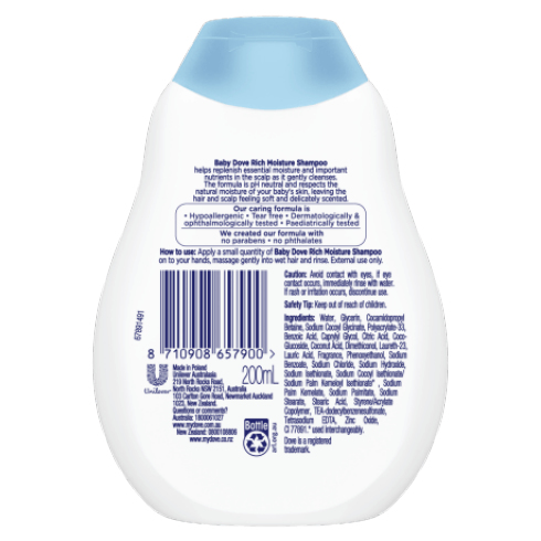 Dove Baby Rich Moisture šampón pre detskú pokožku citlivá 200ml nový