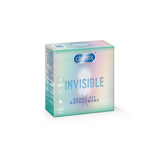 DUREX INVISIBLE priliehavé kondómy, slim fit kondómy, 3 ks