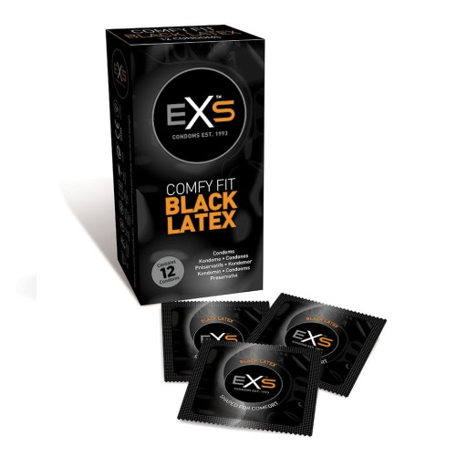 EXS BLACK LATEX klasické a vlhčené BLACK kondómy, sada 12 ks.