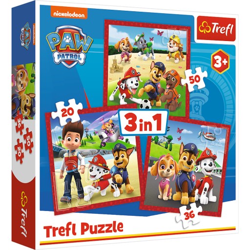Puzzle 3v1 Šťastné psy Tlapková patrola Trefl