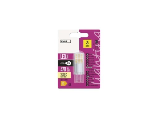G9 LED žiarovka 4,2W=40W teplá biela 3000K 470lm EMOS ZQ9542