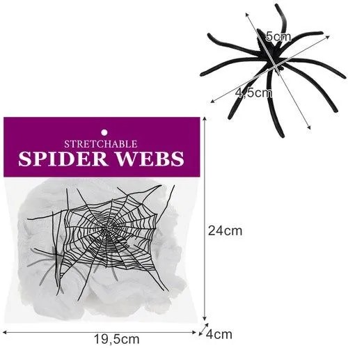 Umelá pavučina s 2 pavúkmi Dekoratívna dekorácia na Halloween biela 60g