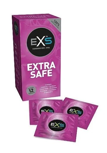 EXS EXTRA SAFE zahustené kondómy, extra zvlhčené, sada 12 ks.