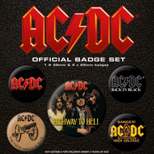 Špendlíky na oblečenie s logom AC/DC Sada 5 2,5 cm špendlíkov na batoh
