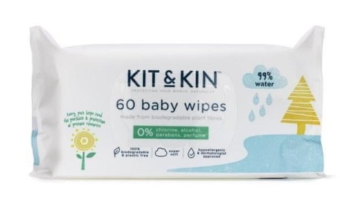 Kit & Kin, Neparfumované obrúsky, 60 ks.