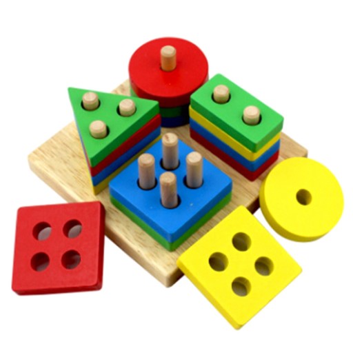 Drevená triedička, arkádové puzzle, 4 veže