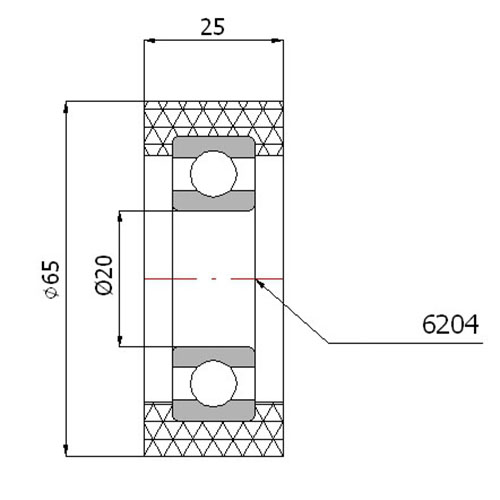 Polyuretánový prítlačný valec fi. 65 mm ložisko