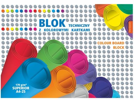 Technický blok A4 Superior, farebný, školský, 25 farieb, hárky papiera, ks