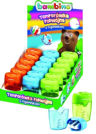 1 ks Dvojité strúhadlo na tenké a hrubé pastelky s nádobkou BAMBINO