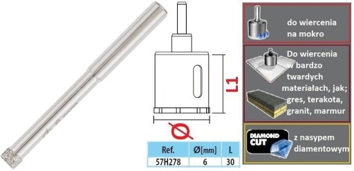 Diamantový vrták na kameninu 6mm dierová píla 57H278