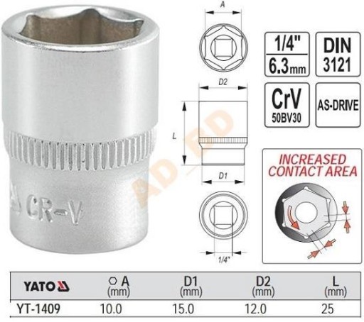 Nástrčný šesťhran 1/4'' (10 mm) YATO YT-1409
