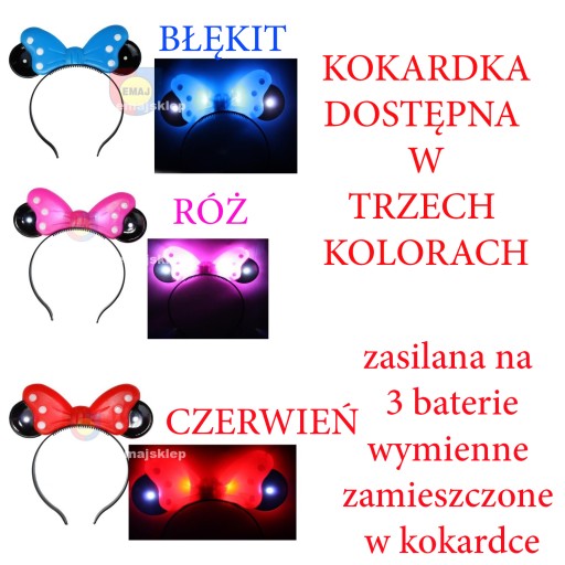 ČELENKA MINNIE MOUSE, svietiaca červená LED mašlička