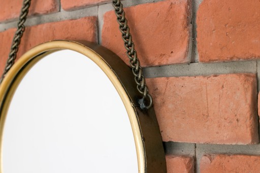 okrúhle LOFT ZRKADLO NA REŤAZKE, zlaté, do kúpeľne obývačky, 30 cm