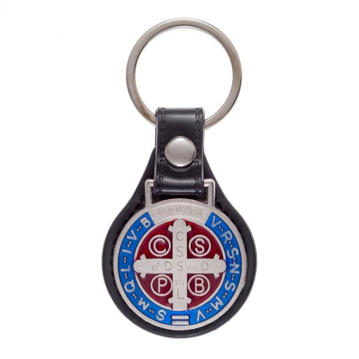 KEYRING Krížový medailón sv. Kovová koža Benedikt