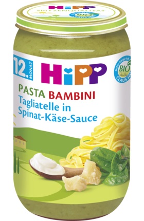 Hipp Bio Tagliatelle Špenátová a syrová omáčka 12m 250g