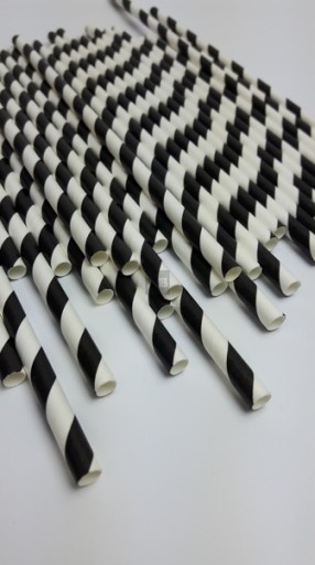 Papierové slamené trubičky Black Stripes 20 cm - 250 ks