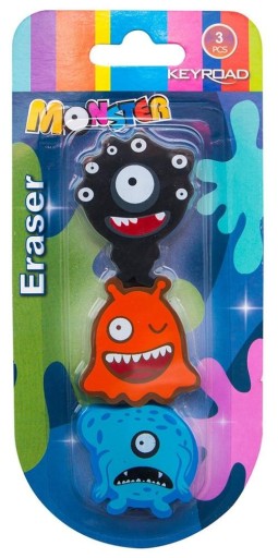 Keyroad Eraser Monsters on Blister 3 ks