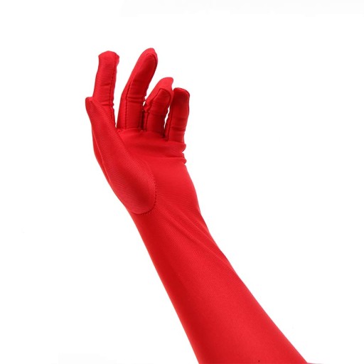DLHÉ VEČERNÉ RUKAVICE RETRO ČERVENÉ LYCRA