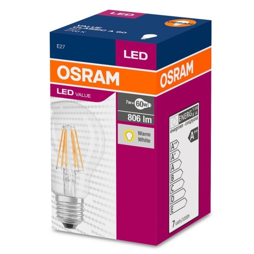 LED FILAMENT E27 žiarovka 7W=60W 806lm 827 OSRAM